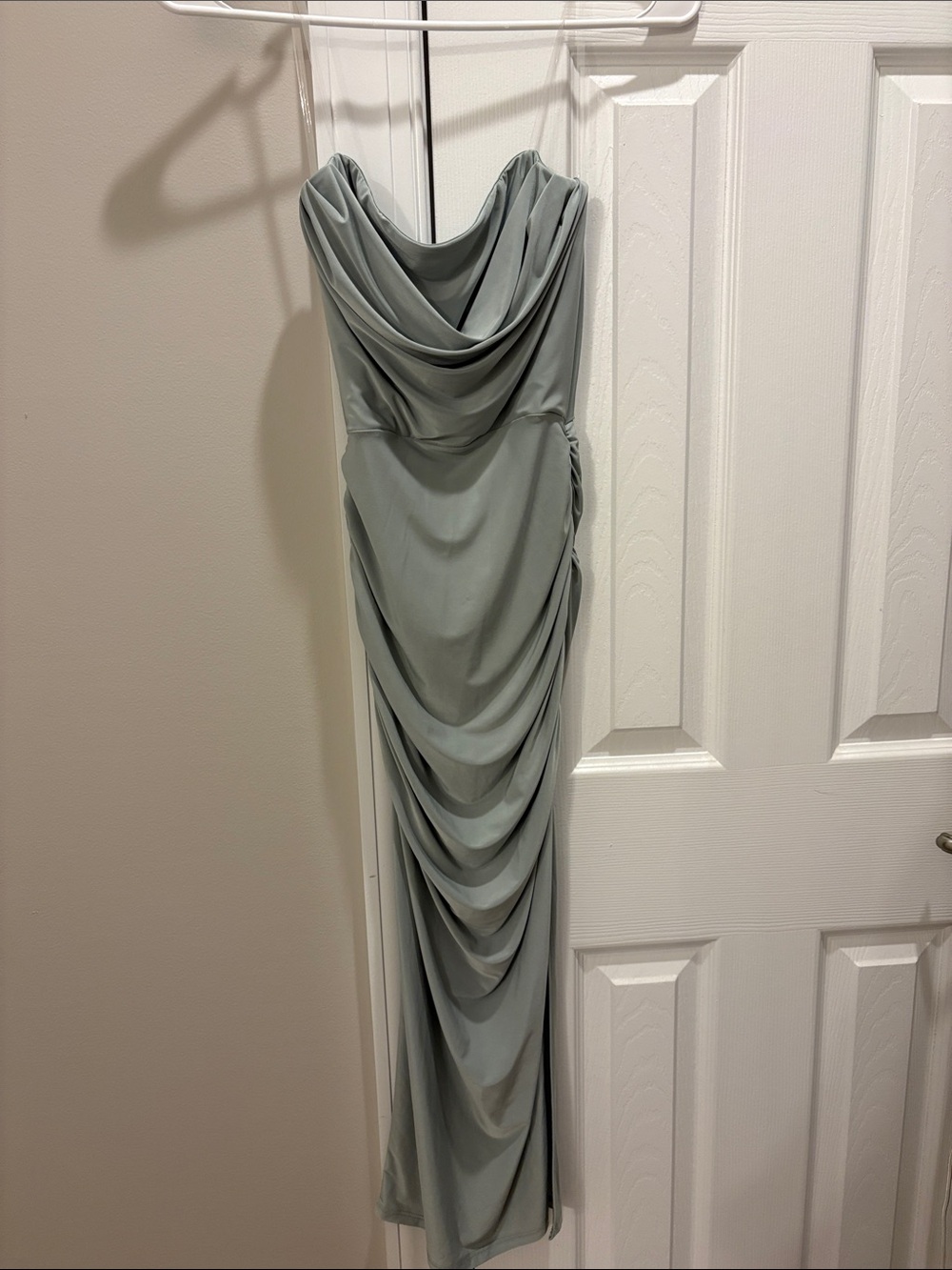 Elegant Sage Draped Cowl Neck Women's Dress